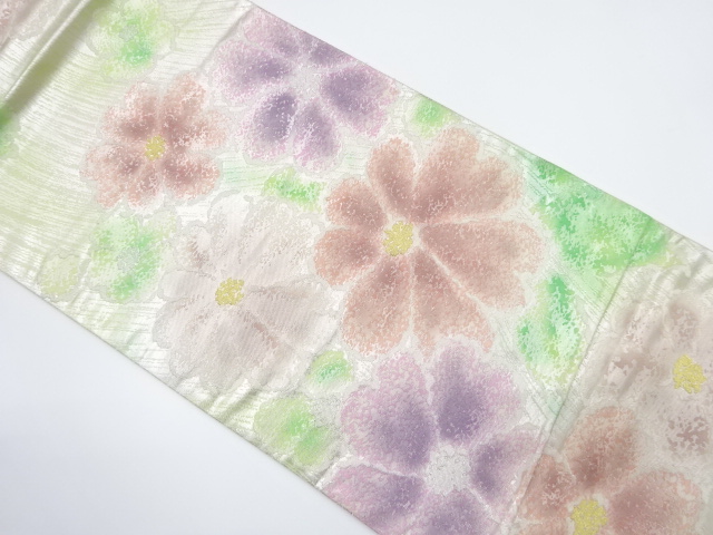 JAPANESE KIMONO / ANTIQUE FUKURO OBI / SILK / WOVEN STREAM & FLOWER